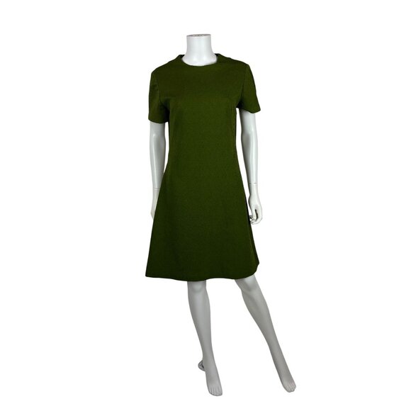 Vintage 60s Babydoll Dress Womens Medium Mod Mini Textured Avocado Green Shift - Picture 1 of 11